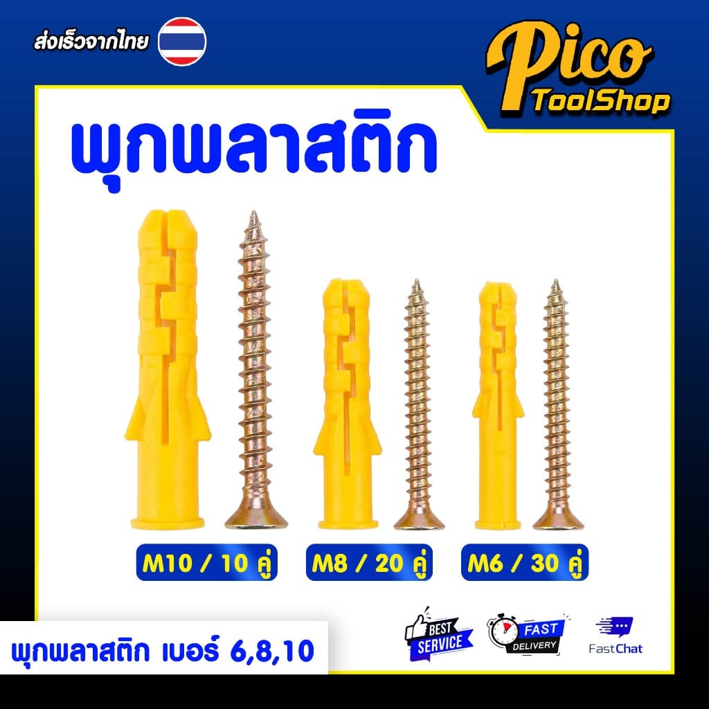 พุกพลาสติก เบอร์ 6,8,10 ยกถุง พุ๊กพลาสติก ปุ๊กพลาสติก แข็งแรง ทนทาน รูปที่ 1