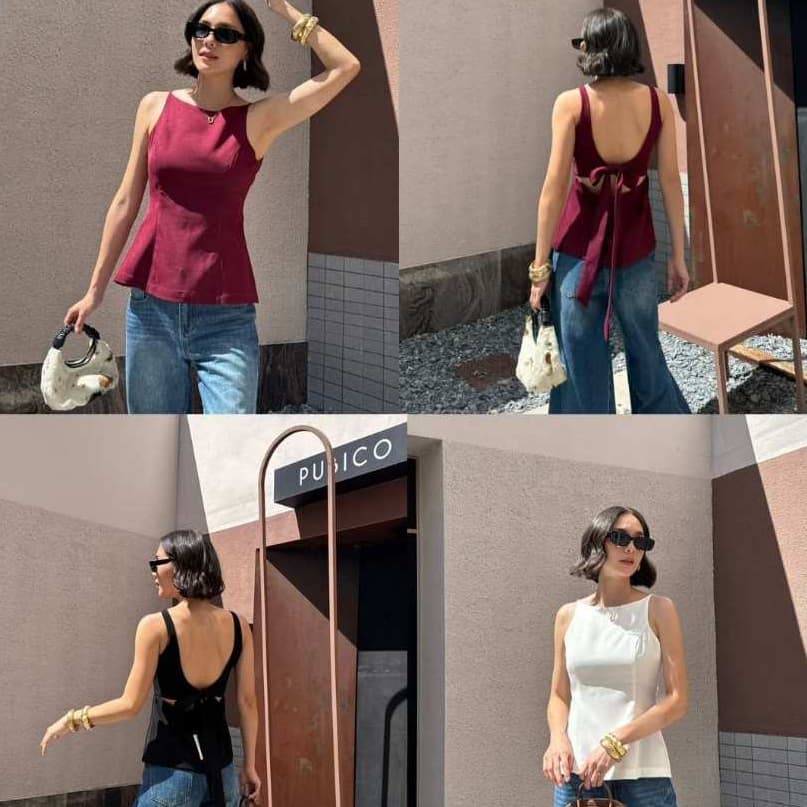colourblockmatter - Moby Top เสื้อแขนกุดทรงเข้ารูปช่วงเอว ด้านหลังเว้า ผูกโบว์ มี 3 สี รูปที่ 1