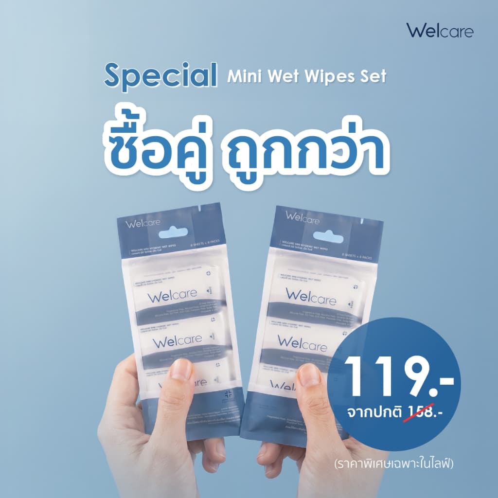 ทิชชู่เปียก Welcare Mini Hygienic Wet Wipes 8 ห่อ/แพ็ก ทำความสะอาดผิว สูตรไฮจีนิคไวพส์ รูปที่ 1