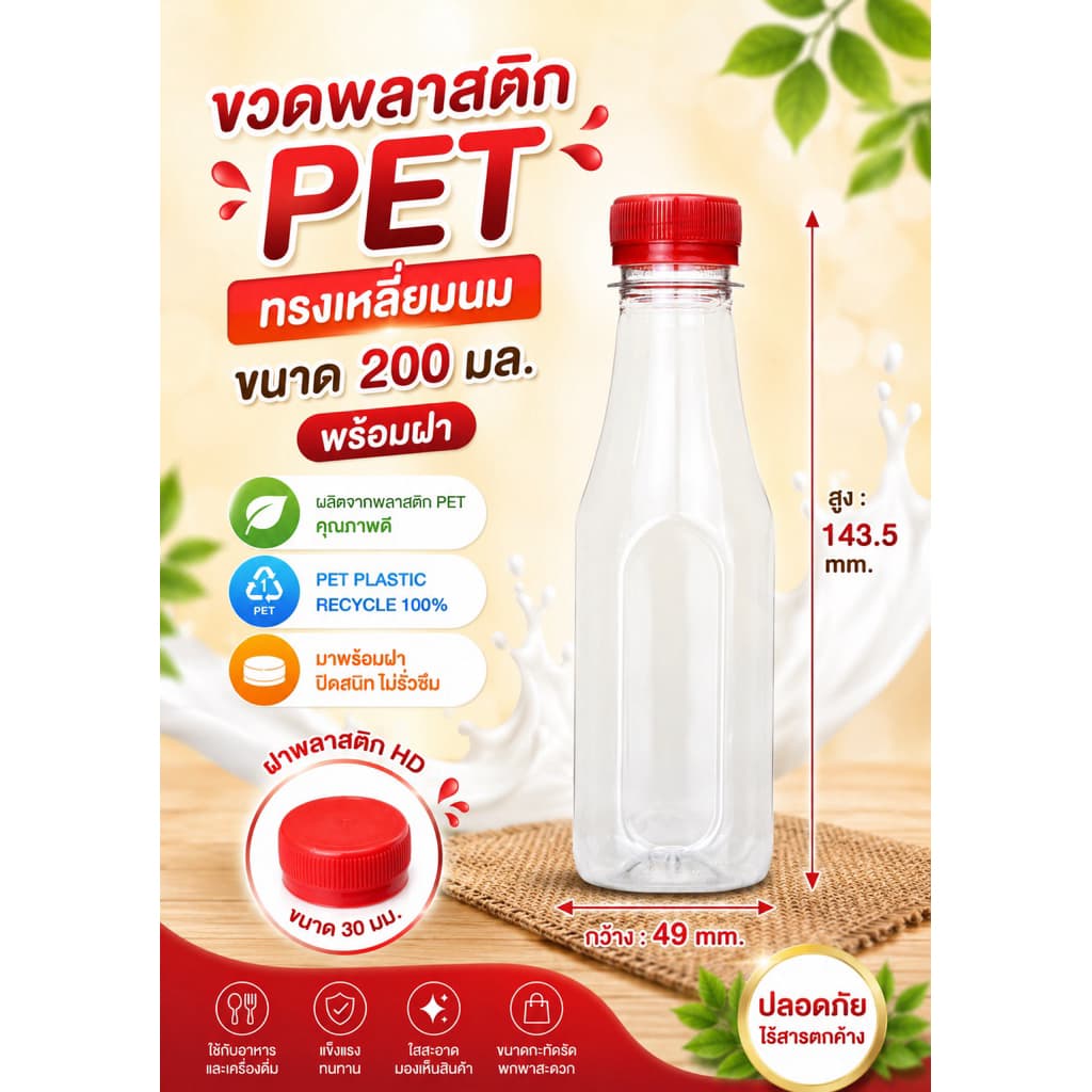 แพ็คใหญ่ ขวดพลาสติก PET ทรงเหลี่ยมนม รูปที่ 5