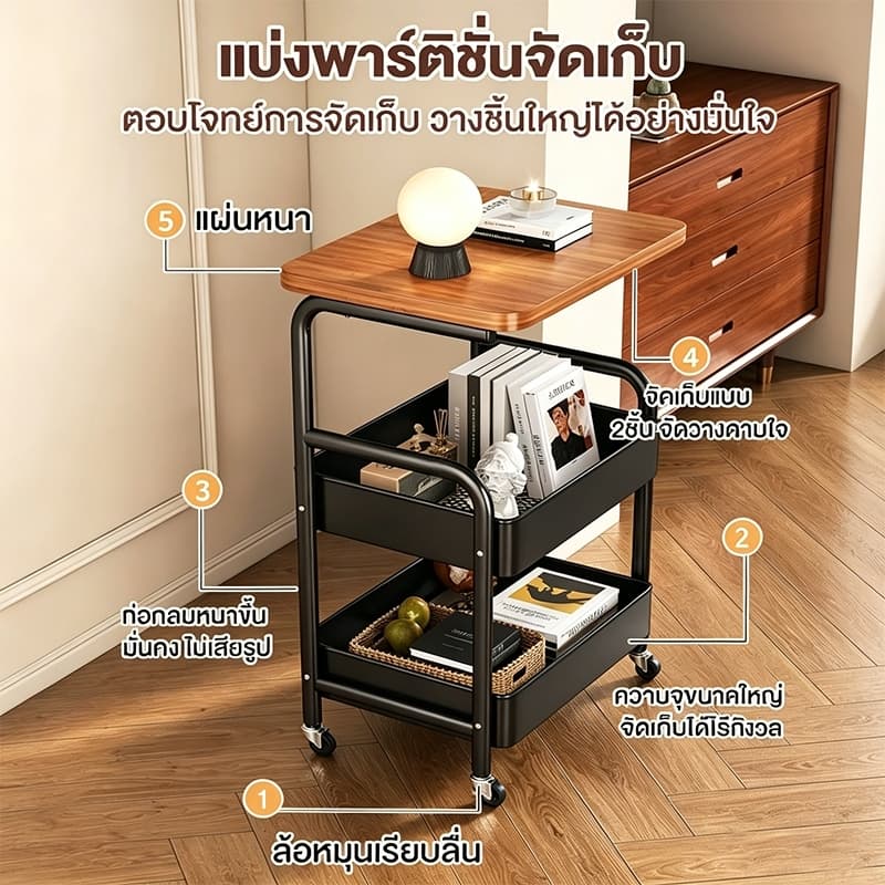 ชั้นวางของ โต๊ะกาแฟ ชั้นวางของล้อเลื่อน โต๊ะข้างเคลื่อนที่ได้ โต๊ะวางของ โต๊ะข้างโซฟา รูปที่ 2