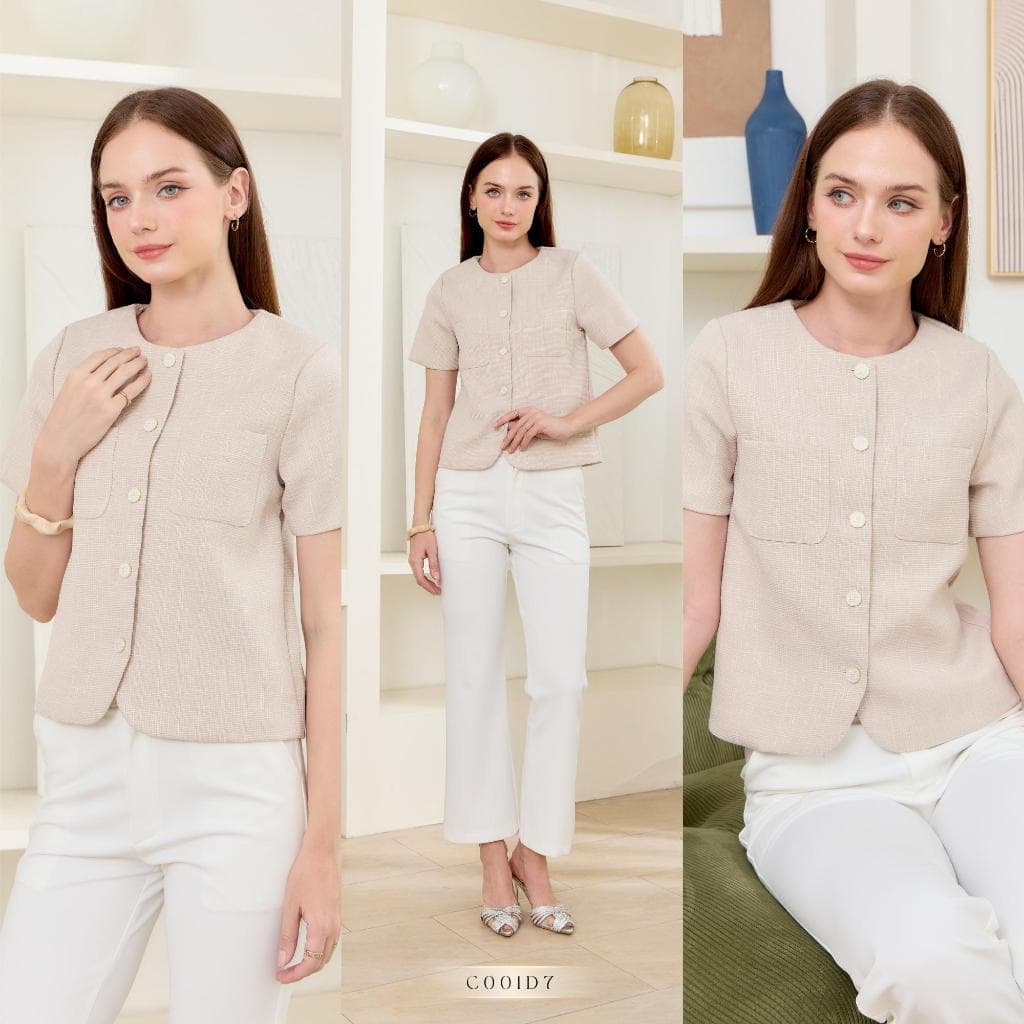 POI เสื้อทวิตคอกลมแต่งกระดุมขาว พรีเมี่ยมคลาสสิค C001D7 รูปที่ 5