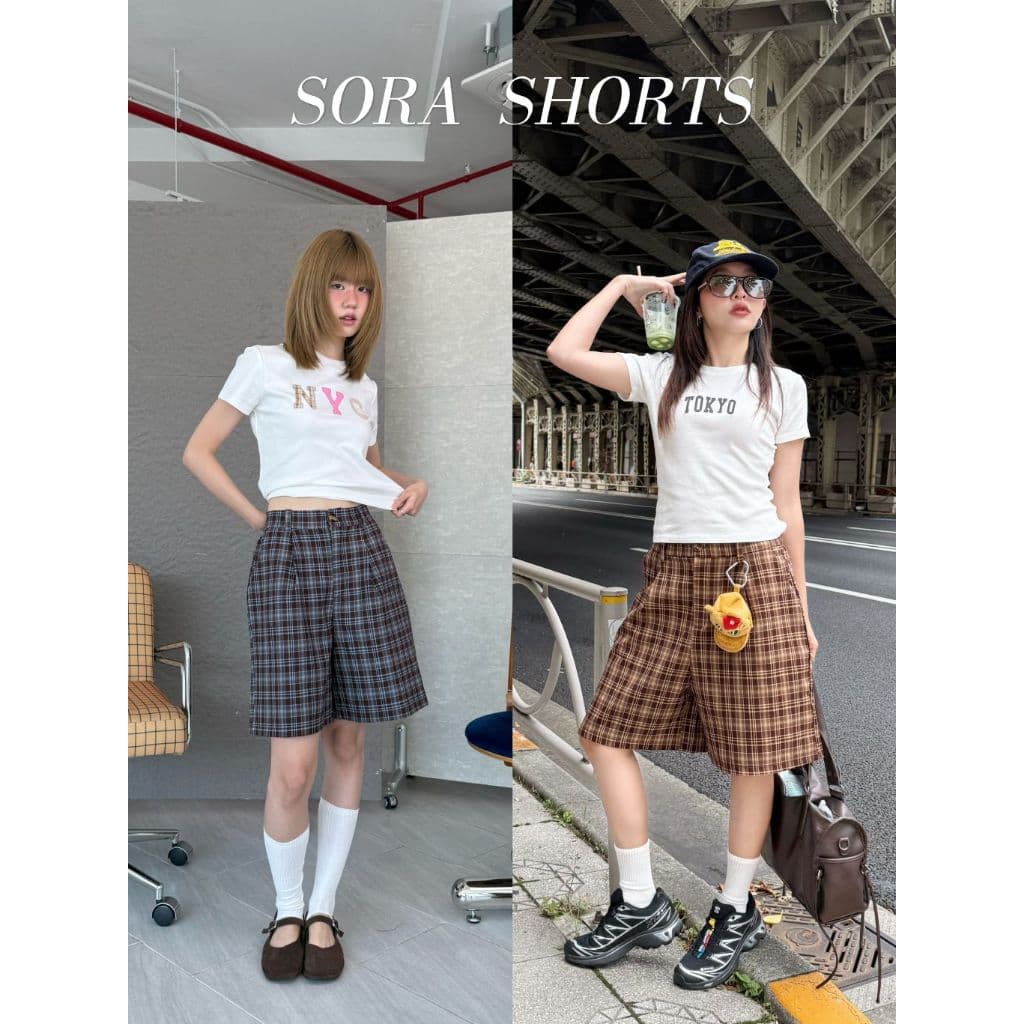 SORA SCOTT PANTS - ขาสั้น 3 ส่วน เอวสม็อค ลายสก็อต รูปที่ 1
