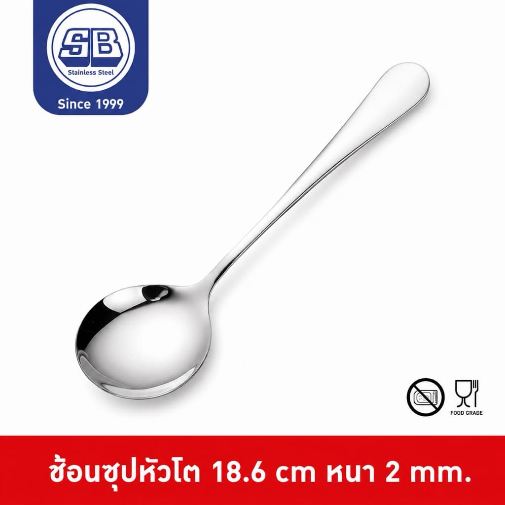 SB Stainless ช้อนซุป ช้อนซุปหัวโต ช้อนซุปยาว 18.5 cm SPL050 รูปที่ 1