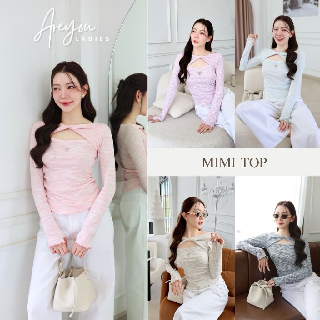 NO.635 Mimi Top เสื้อยืดแขนยาวผ้าลายดีไซน์คอทวิส รูปที่ 1