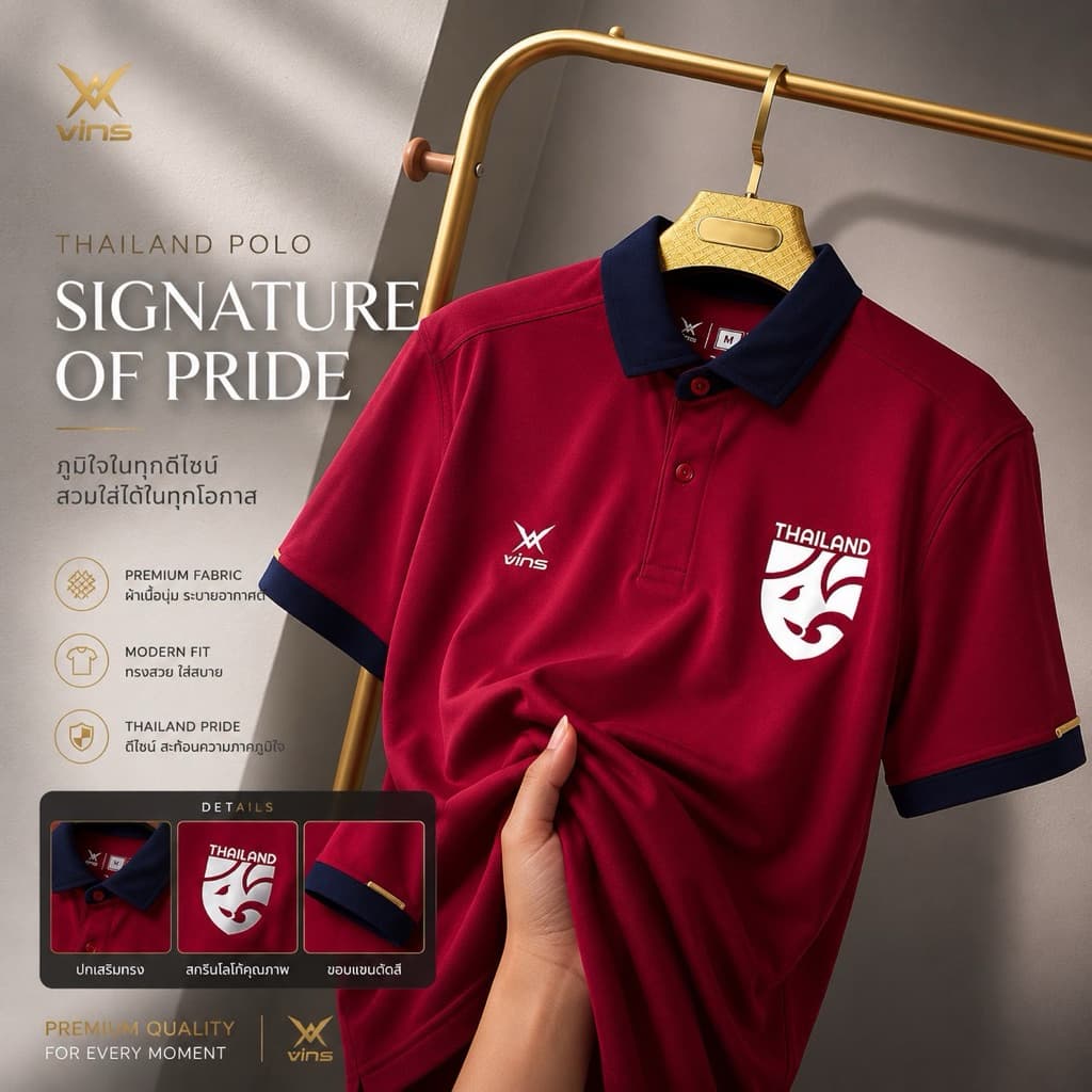 เสื้อโปโลคอปก Vins 221Premium พร้อมใหม่เงิน เนื้อผ้านุ่มใส่สบาย มีหลายสีให้เลือก ไซส์ M-XXL รูปที่ 9