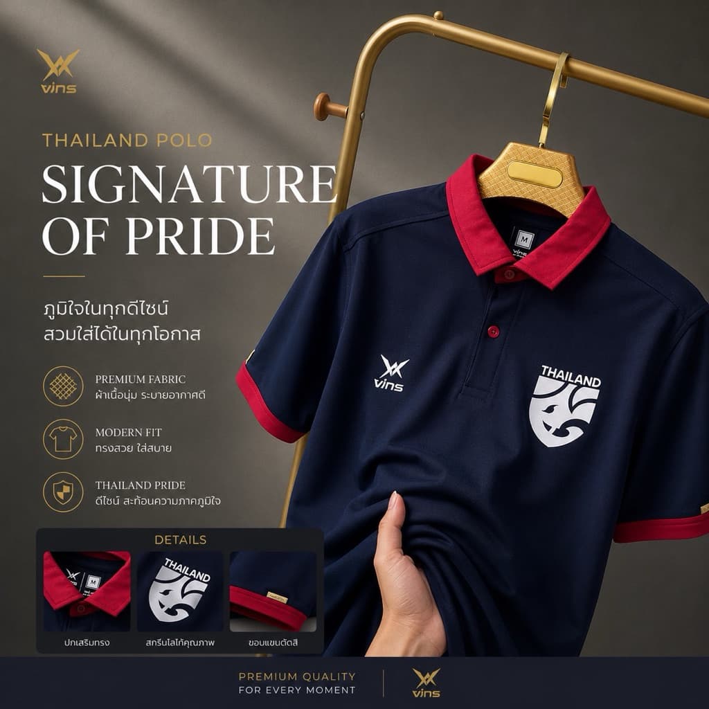เสื้อโปโลคอปก Vins 221Premium พร้อมใหม่เงิน เนื้อผ้านุ่มใส่สบาย มีหลายสีให้เลือก ไซส์ M-XXL รูปที่ 4