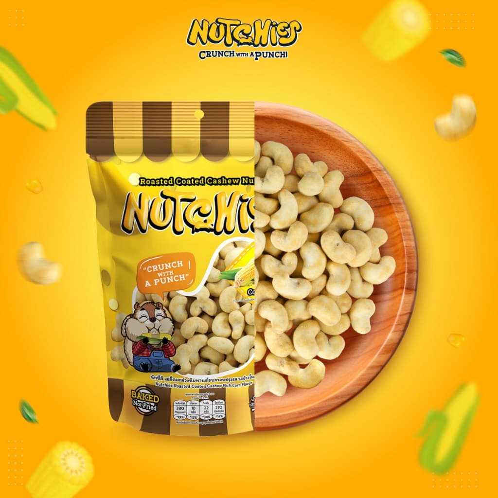 Nutchies เม็ดมะม่วงหิมพานต์ อบกรอบ Cashew Nuts Corn 35g. รูปที่ 3