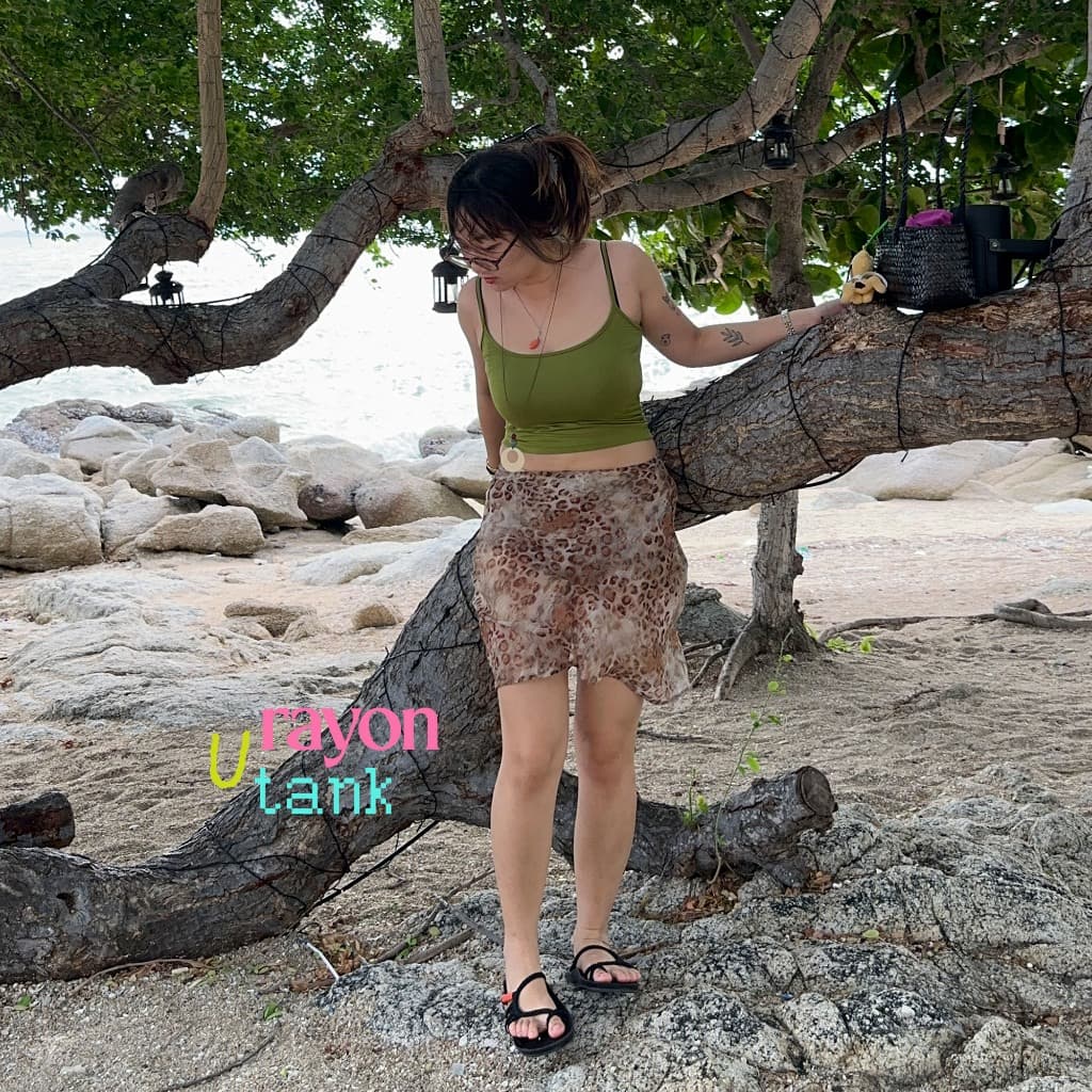 *มีส่งด่วน* upeachme RAYON U TANK เสื้อสายเดี่ยวสีพื้นตัวสั้นใส่สบายผ้ายืดได้เยอะมาก สายเดี่ยวสีพื้น รูปที่ 7