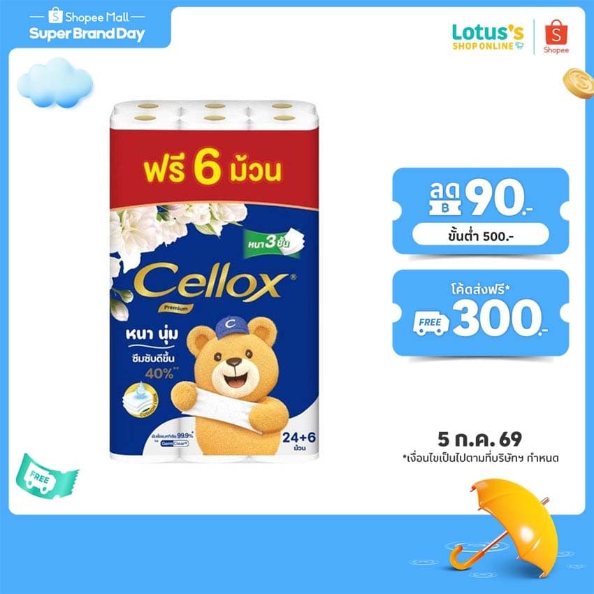 เซลล็อกซ์ กระดาษทิชชู พิวริฟาย พรีเมี่ยม 24 ม้วน CELLOX TISSUE PURIFY PREMIUM 24 ROLLS