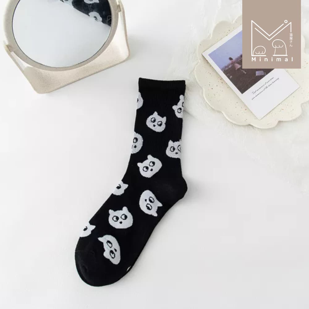 Meawnimal ถุงเท้าข้อยาวลายแมว ขาว–ดำ ใส่ง่าย แมทช์ทุกชุด Size 36–40 รูปที่ 8