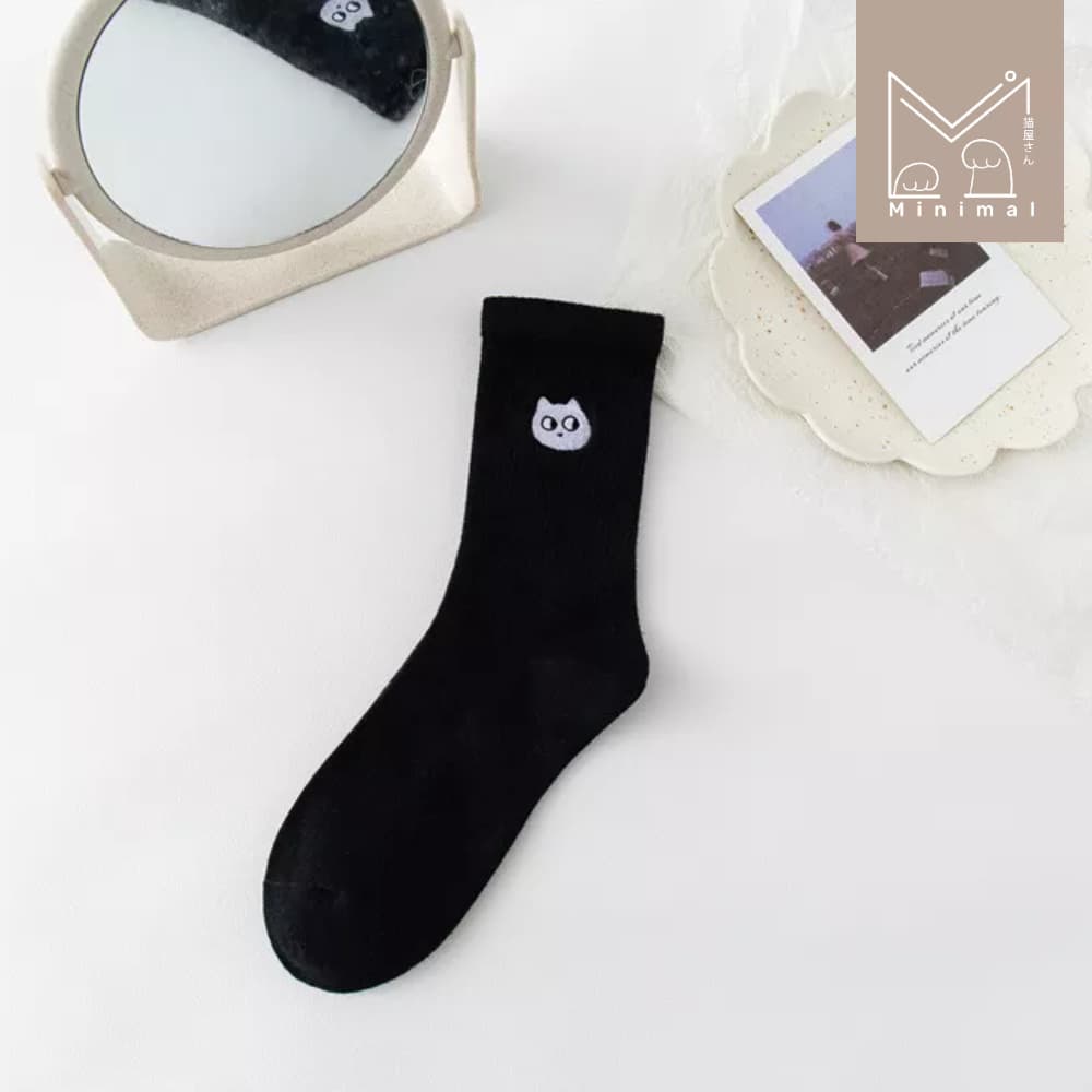 Meawnimal ถุงเท้าข้อยาวลายแมว ขาว–ดำ ใส่ง่าย แมทช์ทุกชุด Size 36–40 รูปที่ 7