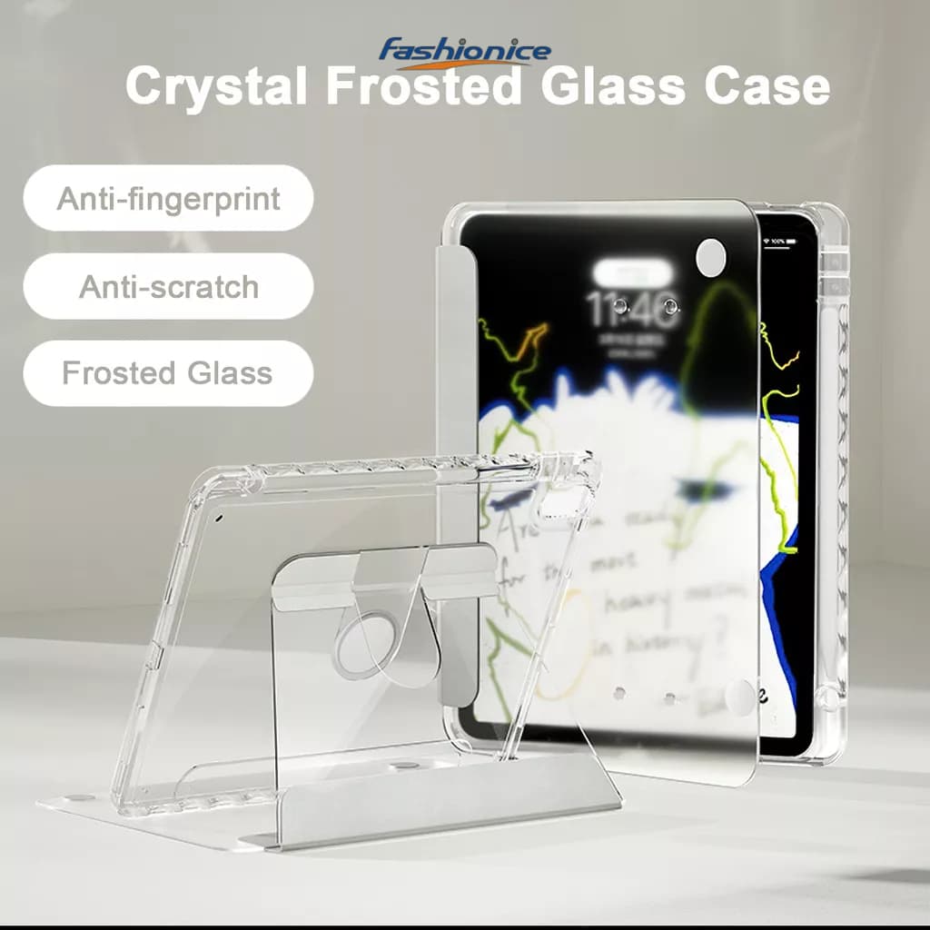 Crystal Frosted Glass Case for pad air4/5/10.9 pro11/12.9 2020/2021/2022 gen7/8/9/10.2 gen10/10.9/2022เคสอะคริลิคฝาขุ่น รูปที่ 1