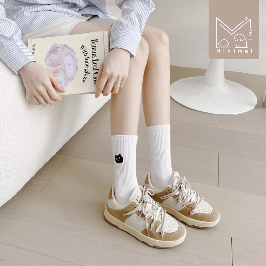 Meawnimal ถุงเท้าข้อยาวลายแมว ขาว–ดำ ใส่ง่าย แมทช์ทุกชุด Size 36–40 รูปที่ 4