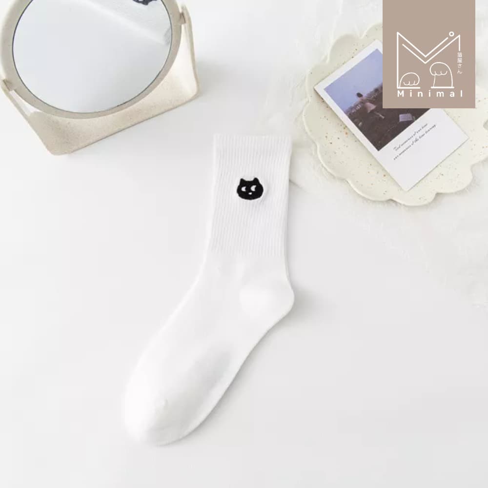 Meawnimal ถุงเท้าข้อยาวลายแมว ขาว–ดำ ใส่ง่าย แมทช์ทุกชุด Size 36–40 รูปที่ 6