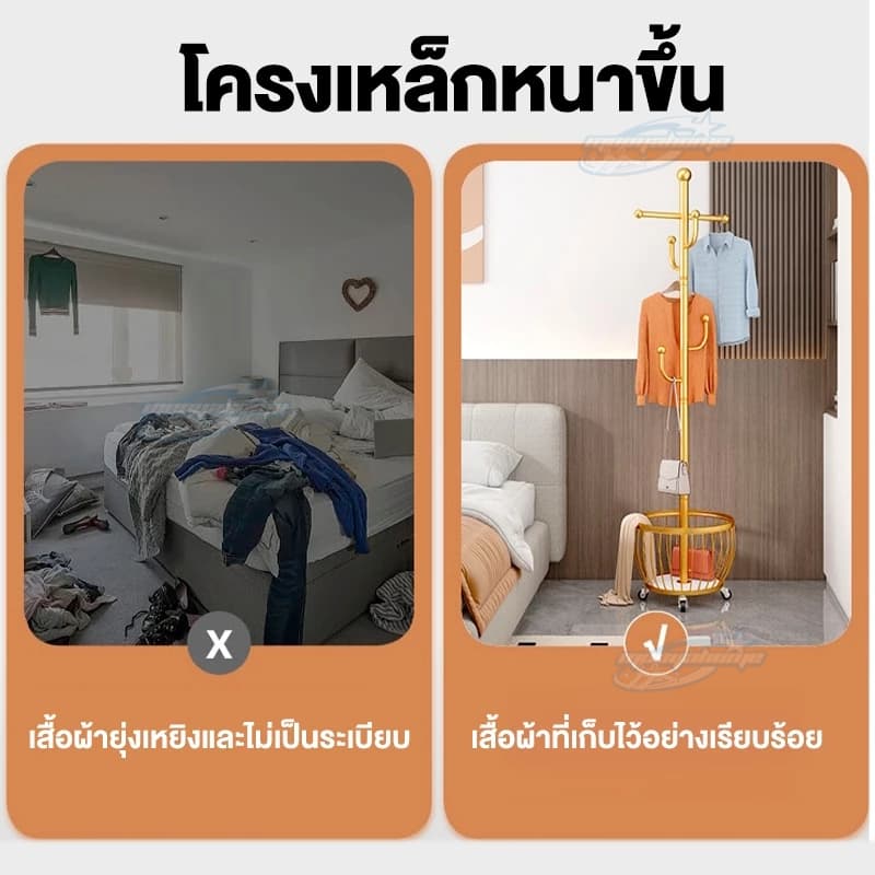 ที่แขวนหมวกและเสื้อโค๊ท ราวแขวนหมวก ราวแขวนเสื้อ ที่แขวนกระเป๋า รับน้ำหนักได้สูงสุด 50กก ประหยัดพื้นที่ รูปที่ 4