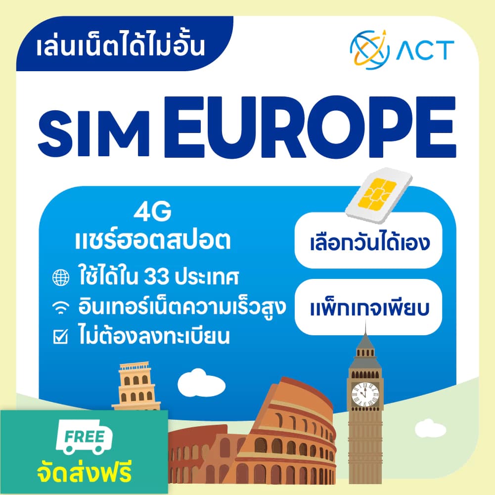 ซิมการ์ดยุโรป 5G/4G ไม่จำกัด｜ใช้ได้ใน 33 ประเทศยุโรป｜อินเทอร์เน็ตความเร็วสูง ใช้งานได้ทันที รูปที่ 1
