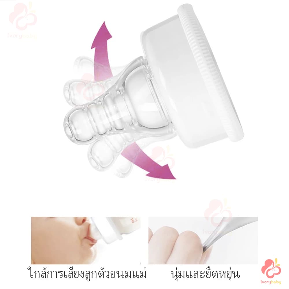 IVORYBABY จุกหลอกจุกนมคอกว้าง จุกนมคอแคบ หัวจุกนมไม่ดูดไม่ไหล จุกนมเด็ก จุกนมพีเจ้น +/S/M/L รูปที่ 2