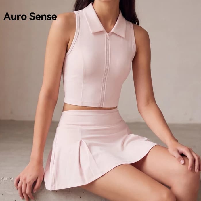 Auro Sense ชุดเซ็ตเทนนิสผู้หญิง คอปกโปโล A-Line เอวสูง ผ้ายืดหยุ่น ระบายอากาศ ใส่เล่นเทนนิส แบดมินตัน รูปที่ 2