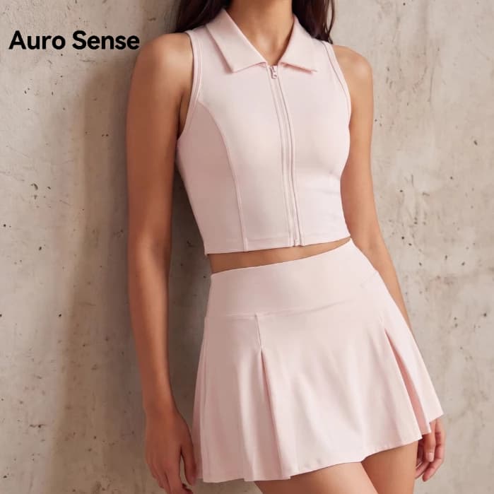 Auro Sense ชุดเซ็ตเทนนิสผู้หญิง คอปกโปโล A-Line เอวสูง ผ้ายืดหยุ่น ระบายอากาศ ใส่เล่นเทนนิส แบดมินตัน รูปที่ 1