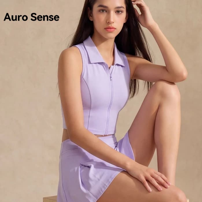 Auro Sense ชุดเซ็ตเทนนิสผู้หญิง คอปกโปโล A-Line เอวสูง ผ้ายืดหยุ่น ระบายอากาศ ใส่เล่นเทนนิส แบดมินตัน รูปที่ 7