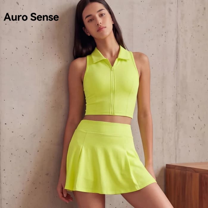 Auro Sense ชุดเซ็ตเทนนิสผู้หญิง คอปกโปโล A-Line เอวสูง ผ้ายืดหยุ่น ระบายอากาศ ใส่เล่นเทนนิส แบดมินตัน รูปที่ 9