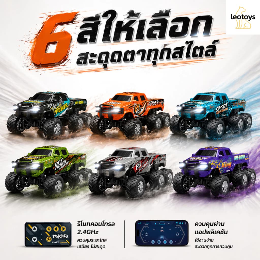 รถบิ๊กฟุตบังคับ 6 ล้อ วัสดุอัลลอย 2.4GHz ไซส์จิ๋ว บังคับผ่านมือถือ Bluetooth ของเล่นตั้งโชว์ ของขวัญวันเกิดเด็ก รูปที่ 3