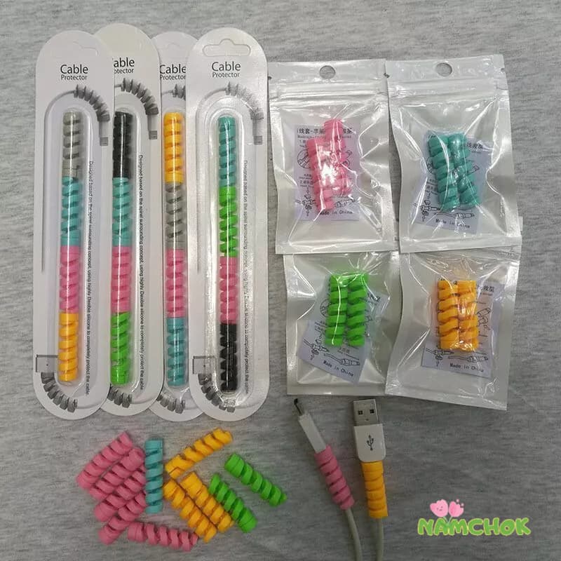 4PCS ชุดป้องกันสายไฟ ตัวป้องกันสายเคเบิล ฝาครอบป้องกันสายโทรศัพท์สายเคเบิลแขนป้องกัน USB Android iP สุ่ม รูปที่ 4