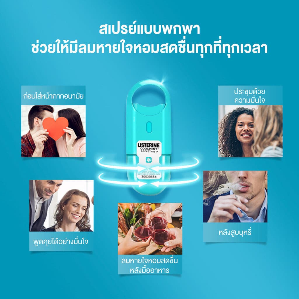 ลิสเตอรีน คูลมินต์ พ็อกเก็ตมิสท์ 7.7 มล. LISTERINE Coolmint Pocket Mist 7.7ML x2 รูปที่ 5