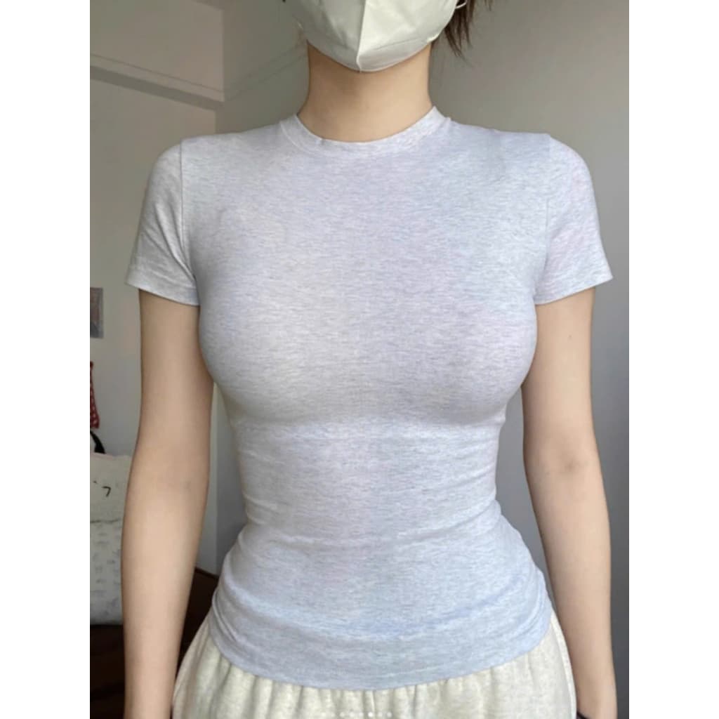 เสื้อยืดคอกลมเข้ารูปผู้หญิงผ้าฝ้ายนุ่มเย็น - Chinh Tran Store รูปที่ 7