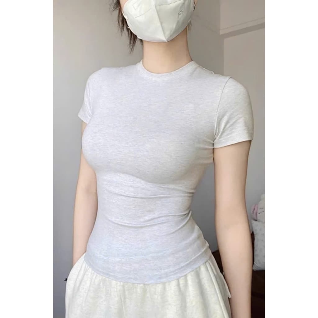 เสื้อยืดคอกลมเข้ารูปผู้หญิงผ้าฝ้ายนุ่มเย็น - Chinh Tran Store รูปที่ 8