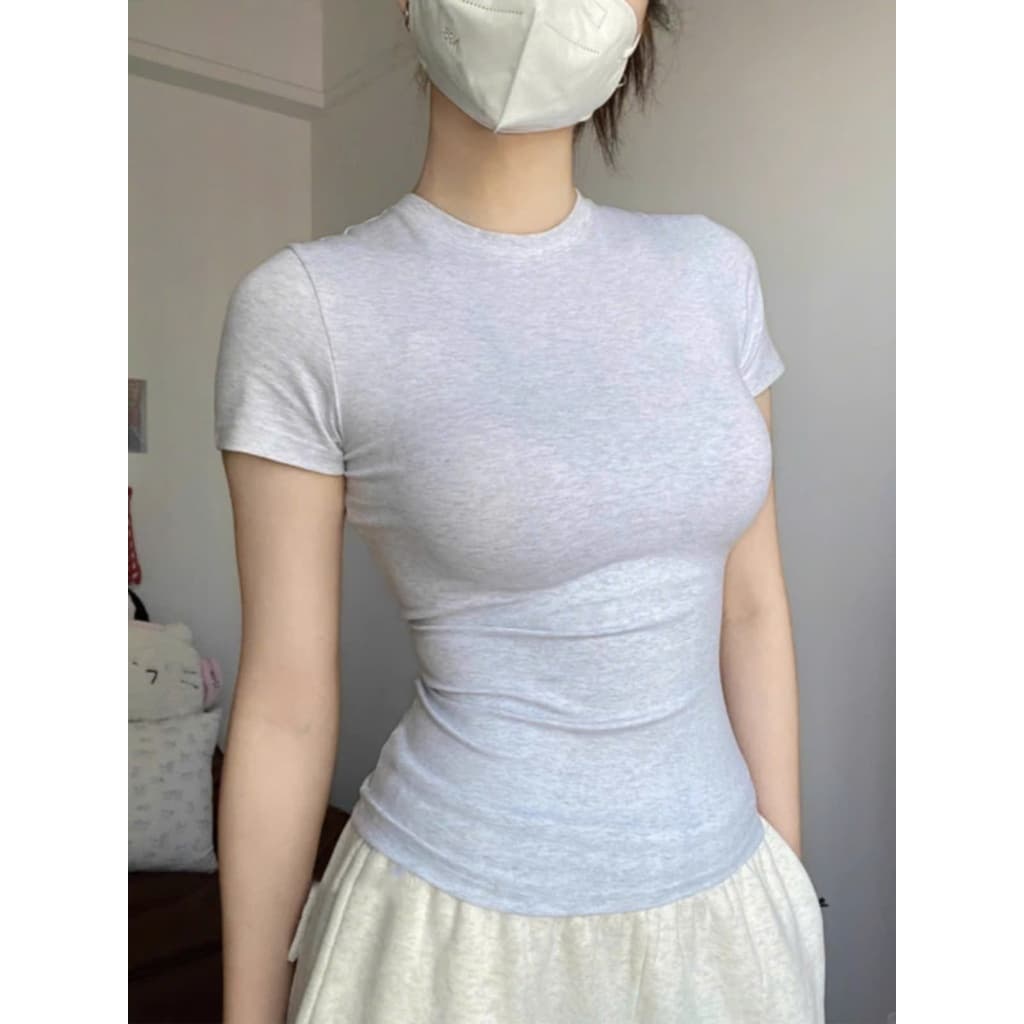 เสื้อยืดคอกลมเข้ารูปผู้หญิงผ้าฝ้ายนุ่มเย็น - Chinh Tran Store รูปที่ 9