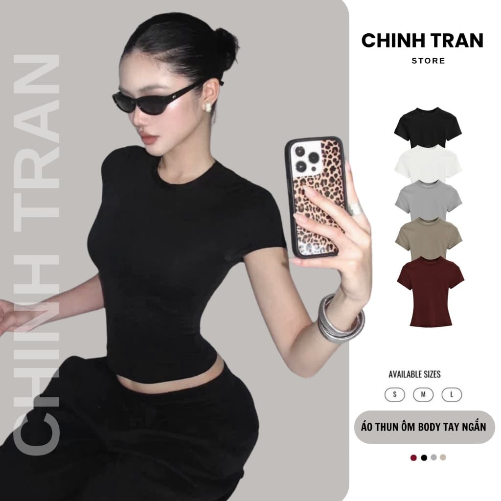 เสื้อยืดคอกลมเข้ารูปผู้หญิงผ้าฝ้ายนุ่มเย็น - Chinh Tran Store รูปที่ 1